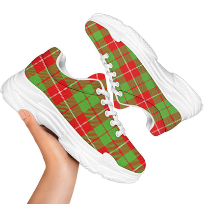 Xmas Plaid Pattern Print White Chunky Shoes