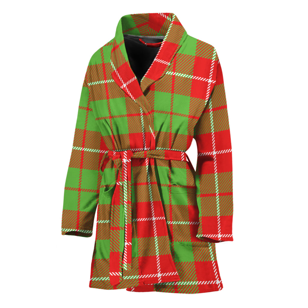 Xmas Plaid Pattern Print Women's Bathrobe