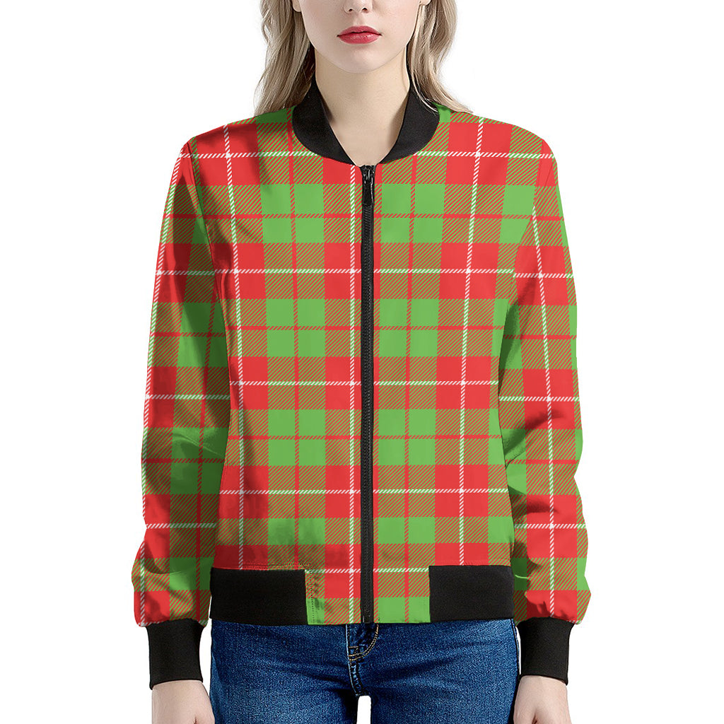 Xmas Plaid Pattern Print Women's Bomber Jacket