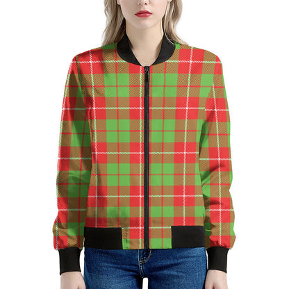 Xmas Plaid Pattern Print Women's Bomber Jacket