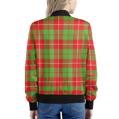 Xmas Plaid Pattern Print Women's Bomber Jacket