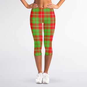 Xmas Plaid Pattern Print Women's Capri Leggings