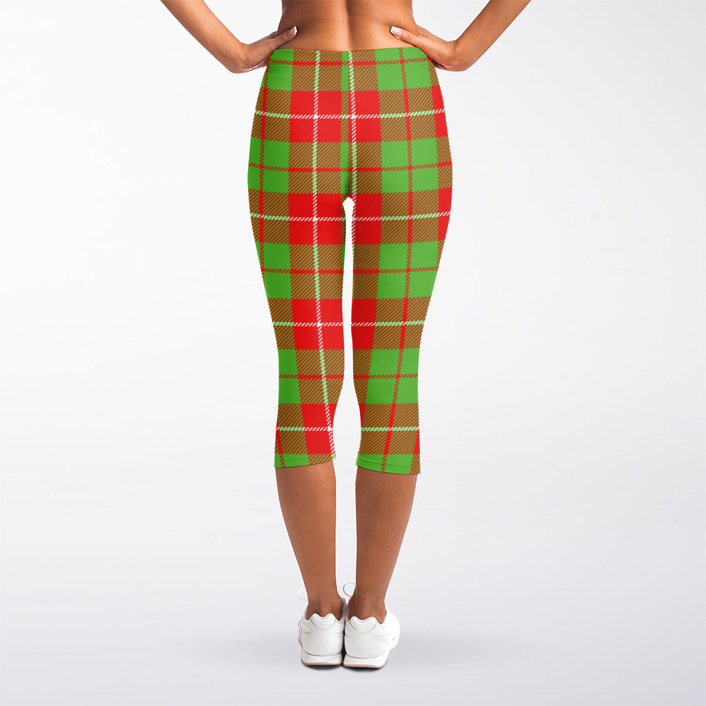 Xmas Plaid Pattern Print Women's Capri Leggings