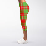 Xmas Plaid Pattern Print Women's Capri Leggings