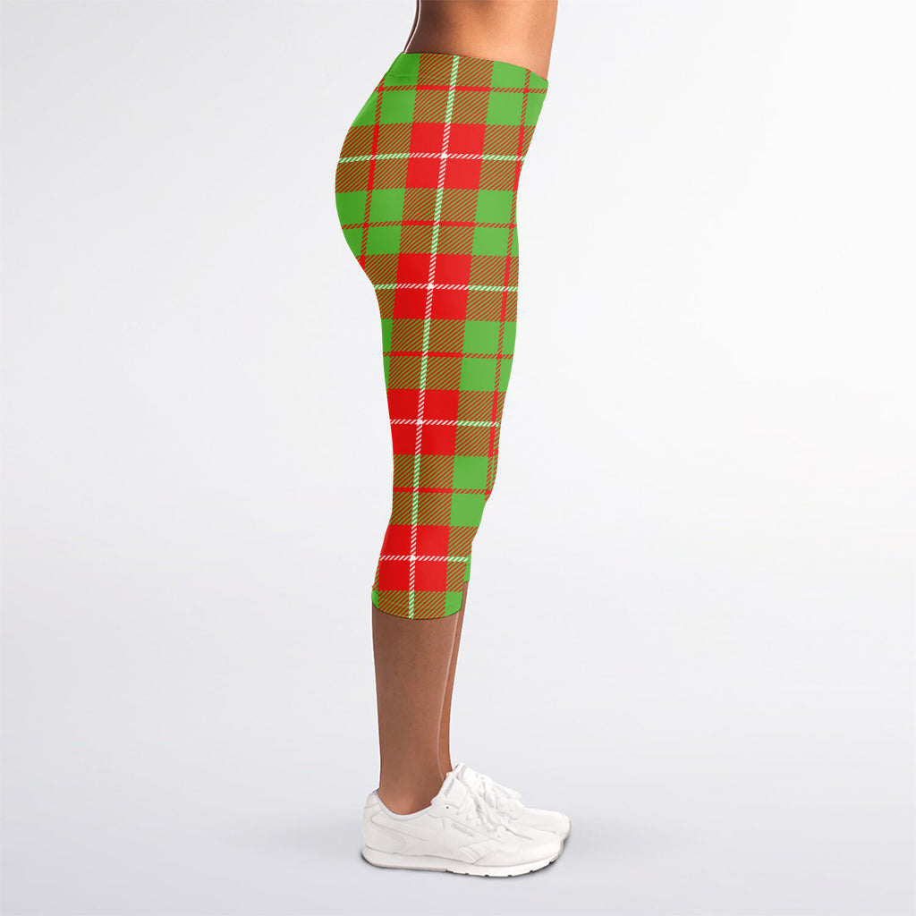 Xmas Plaid Pattern Print Women's Capri Leggings