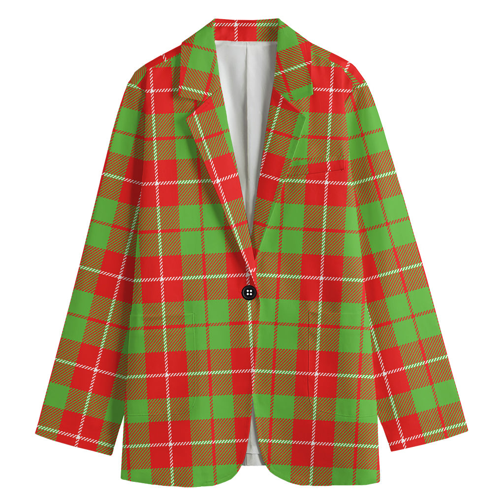 Xmas Plaid Pattern Print Women's Cotton Blazer