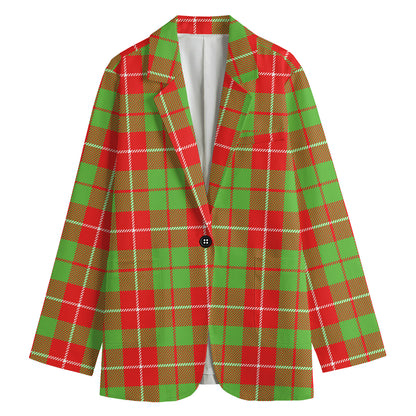 Xmas Plaid Pattern Print Women's Cotton Blazer