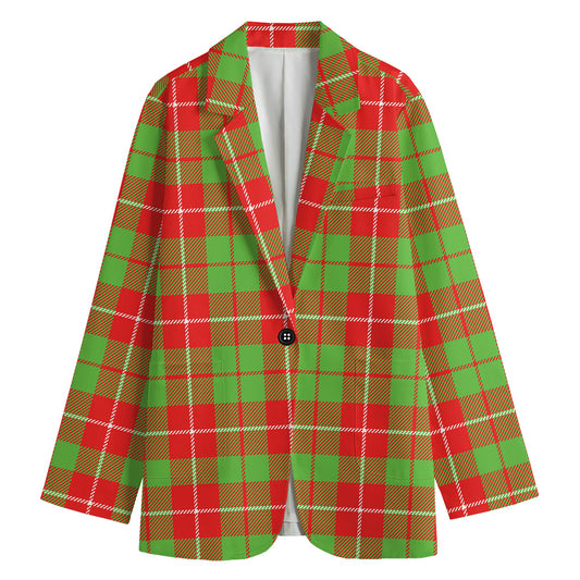 Xmas Plaid Pattern Print Women's Cotton Blazer