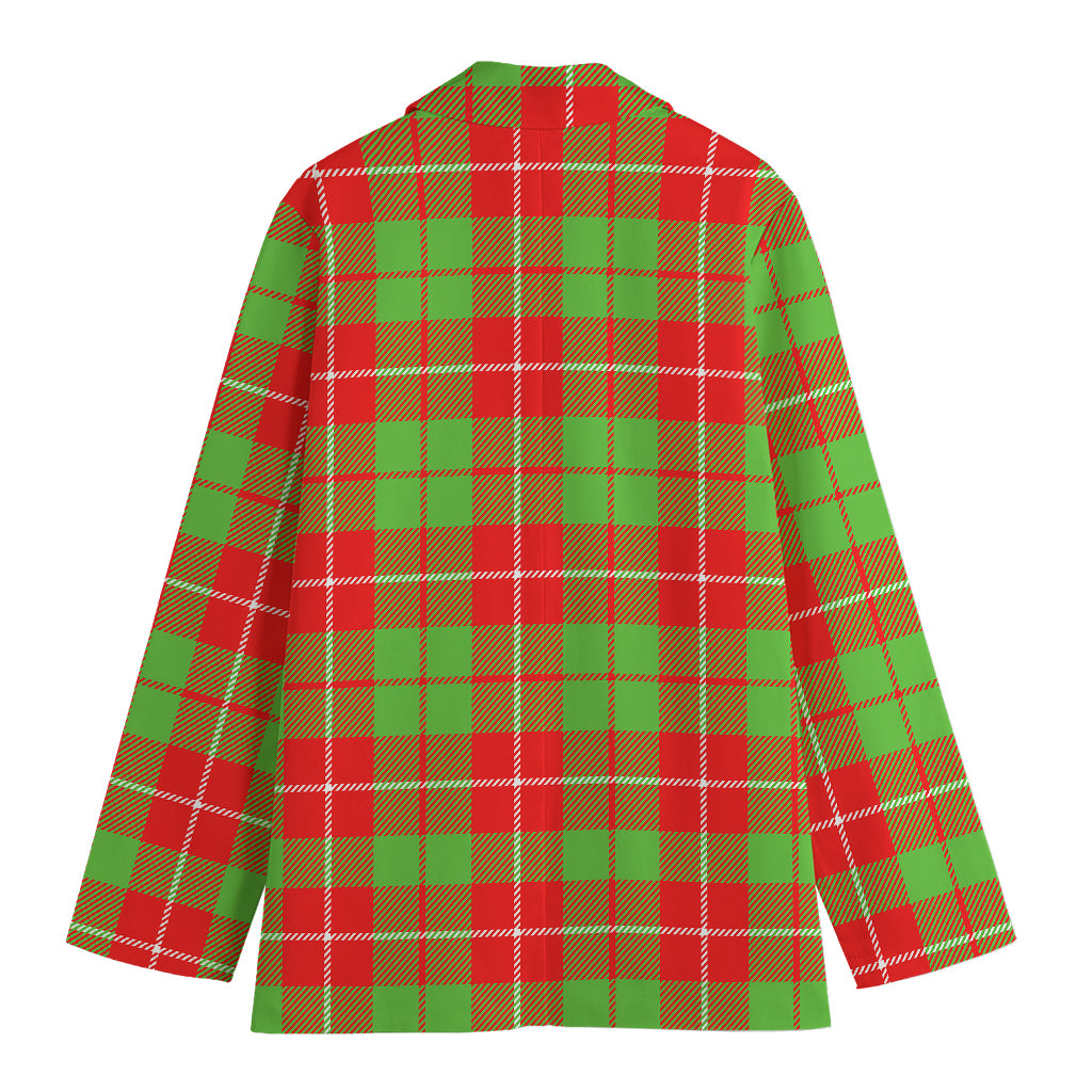 Xmas Plaid Pattern Print Women's Cotton Blazer