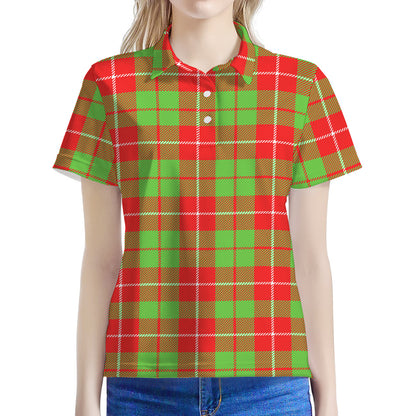 Xmas Plaid Pattern Print Women's Polo Shirt