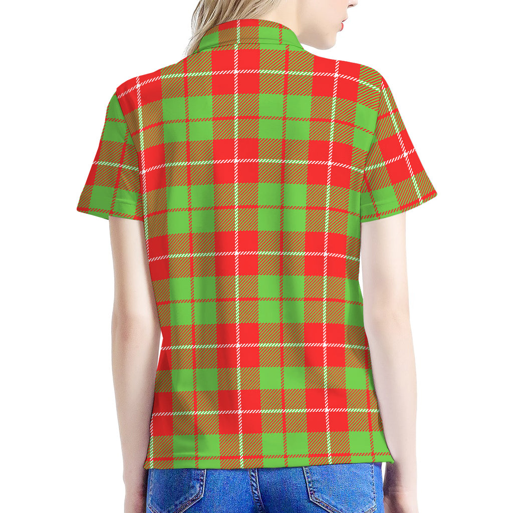Xmas Plaid Pattern Print Women's Polo Shirt