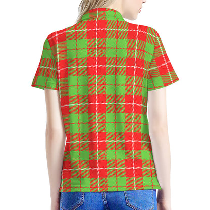 Xmas Plaid Pattern Print Women's Polo Shirt