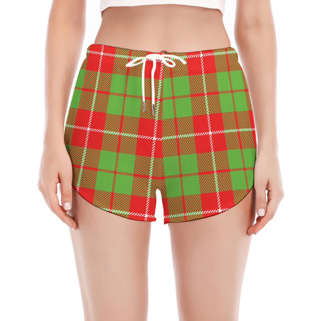 Xmas Plaid Pattern Print Women's Split Running Shorts