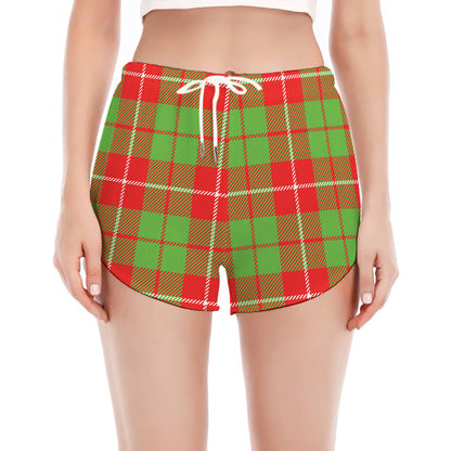Xmas Plaid Pattern Print Women's Split Running Shorts