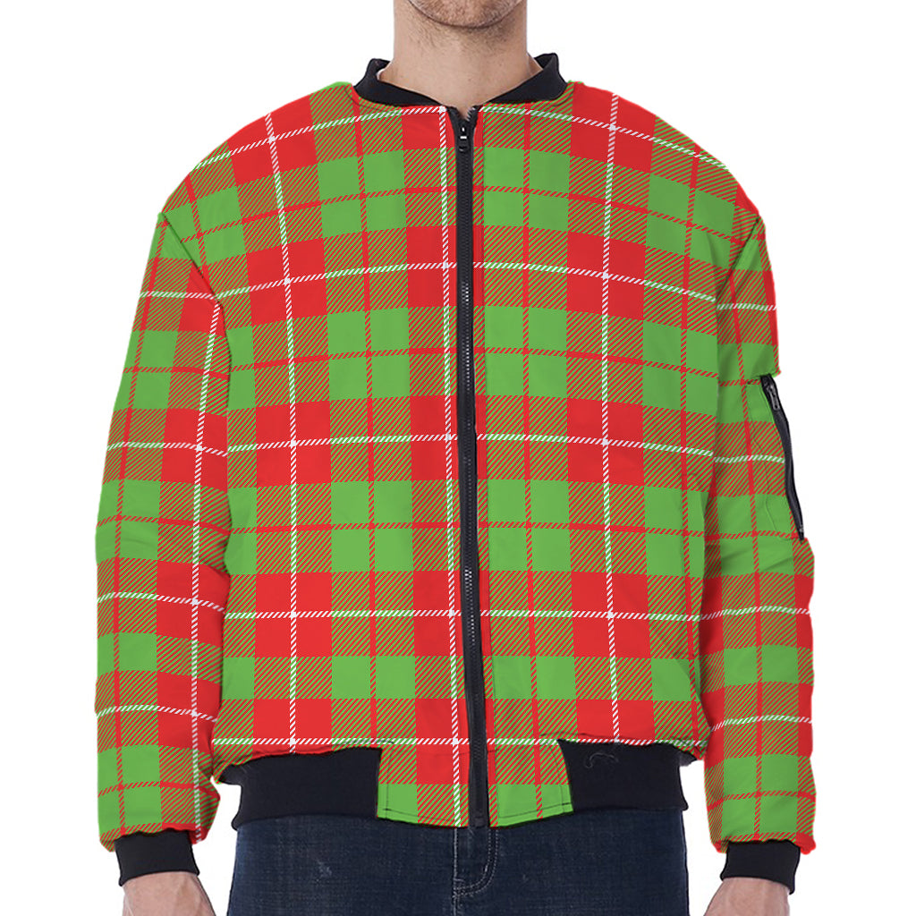 Xmas Plaid Pattern Print Zip Sleeve Bomber Jacket