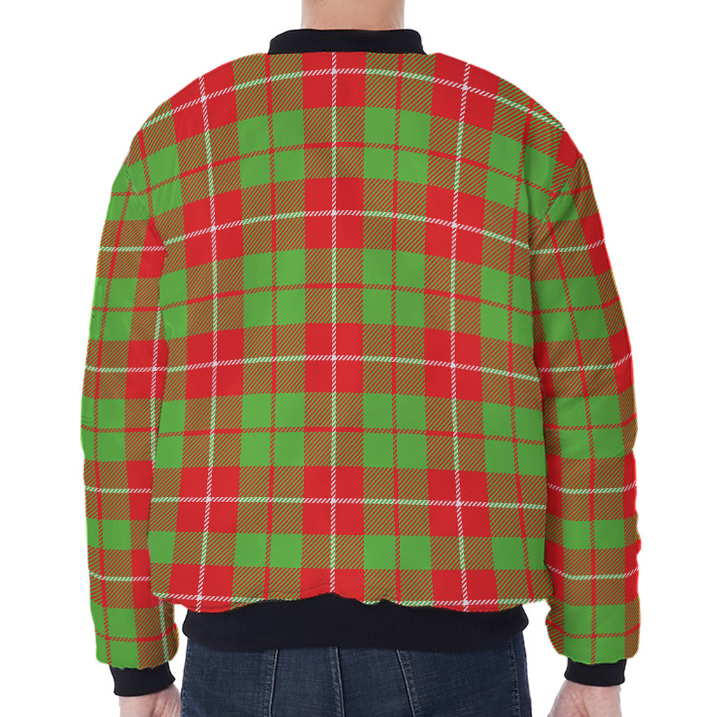 Xmas Plaid Pattern Print Zip Sleeve Bomber Jacket