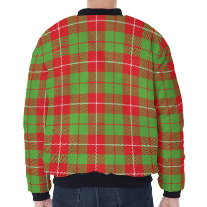 Xmas Plaid Pattern Print Zip Sleeve Bomber Jacket