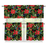 Xmas Poinsettia Pattern Print 3 Piece Kitchen Curtains