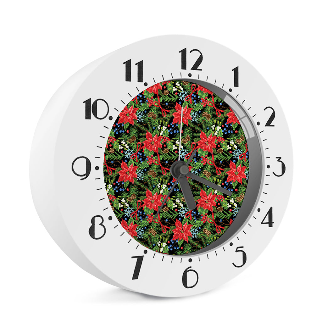 Xmas Poinsettia Pattern Print Alarm Clock