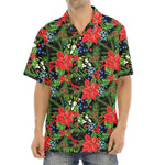 Xmas Poinsettia Pattern Print Aloha Shirt