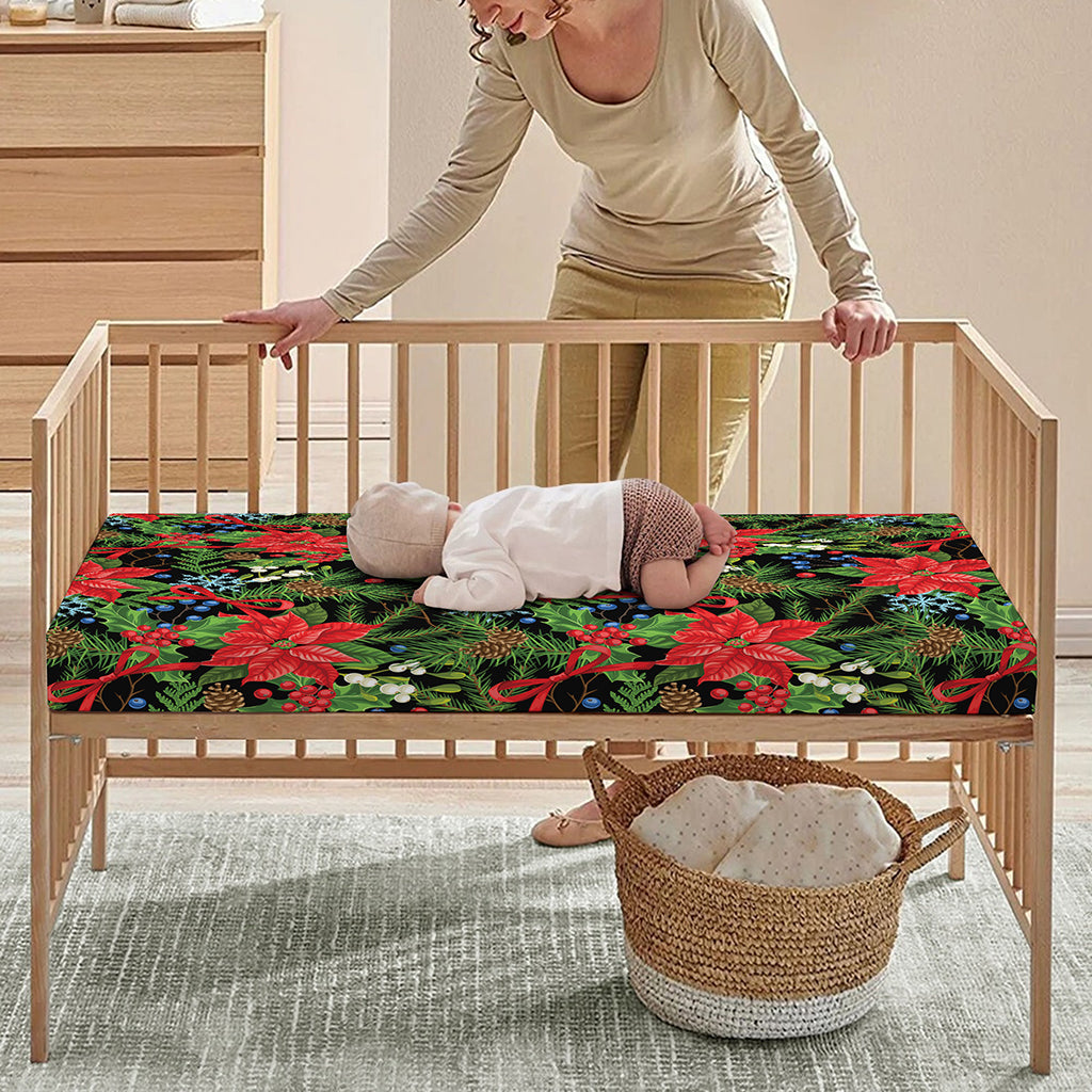 Xmas Poinsettia Pattern Print Baby Crib Sheet