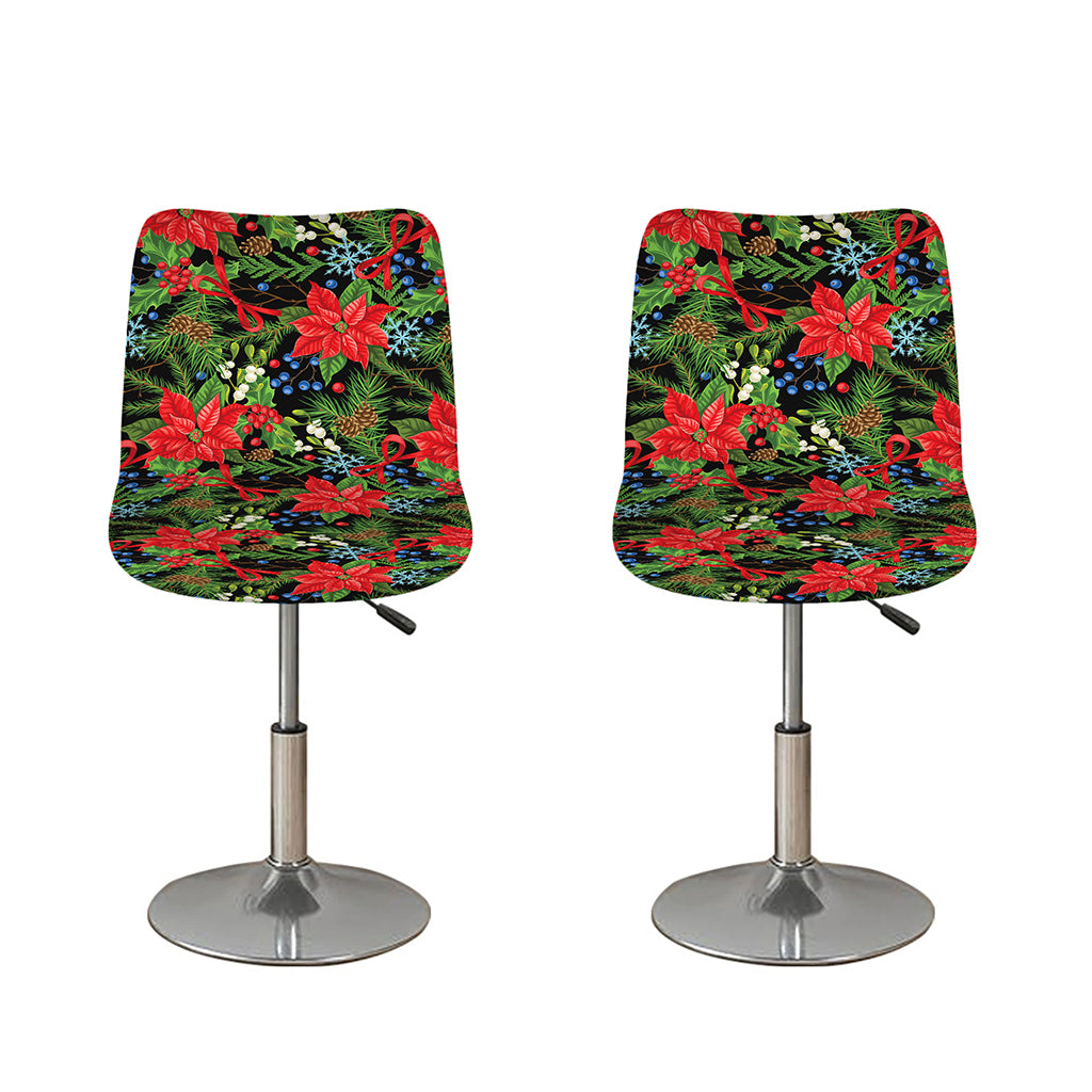 Xmas Poinsettia Pattern Print Bar Stool Covers