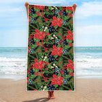 Xmas Poinsettia Pattern Print Beach Towel