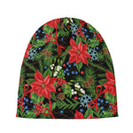 Xmas Poinsettia Pattern Print Beanie