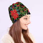 Xmas Poinsettia Pattern Print Beanie
