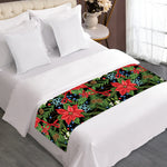 Xmas Poinsettia Pattern Print Bed Runner
