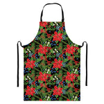 Xmas Poinsettia Pattern Print Bib Apron With Pocket