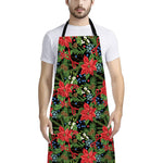 Xmas Poinsettia Pattern Print Bib Apron With Pocket