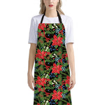 Xmas Poinsettia Pattern Print Bib Apron With Pocket