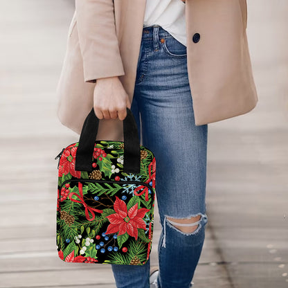 Xmas Poinsettia Pattern Print Bible Tote Bag