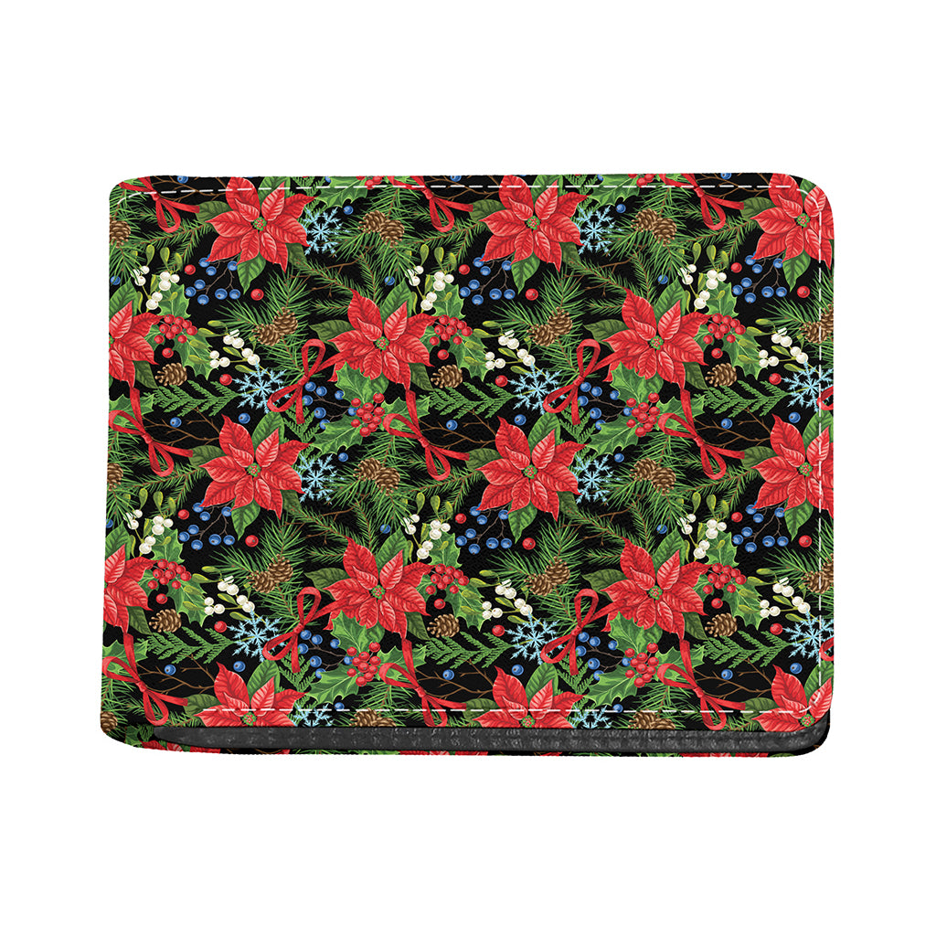 Xmas Poinsettia Pattern Print Bifold Wallet