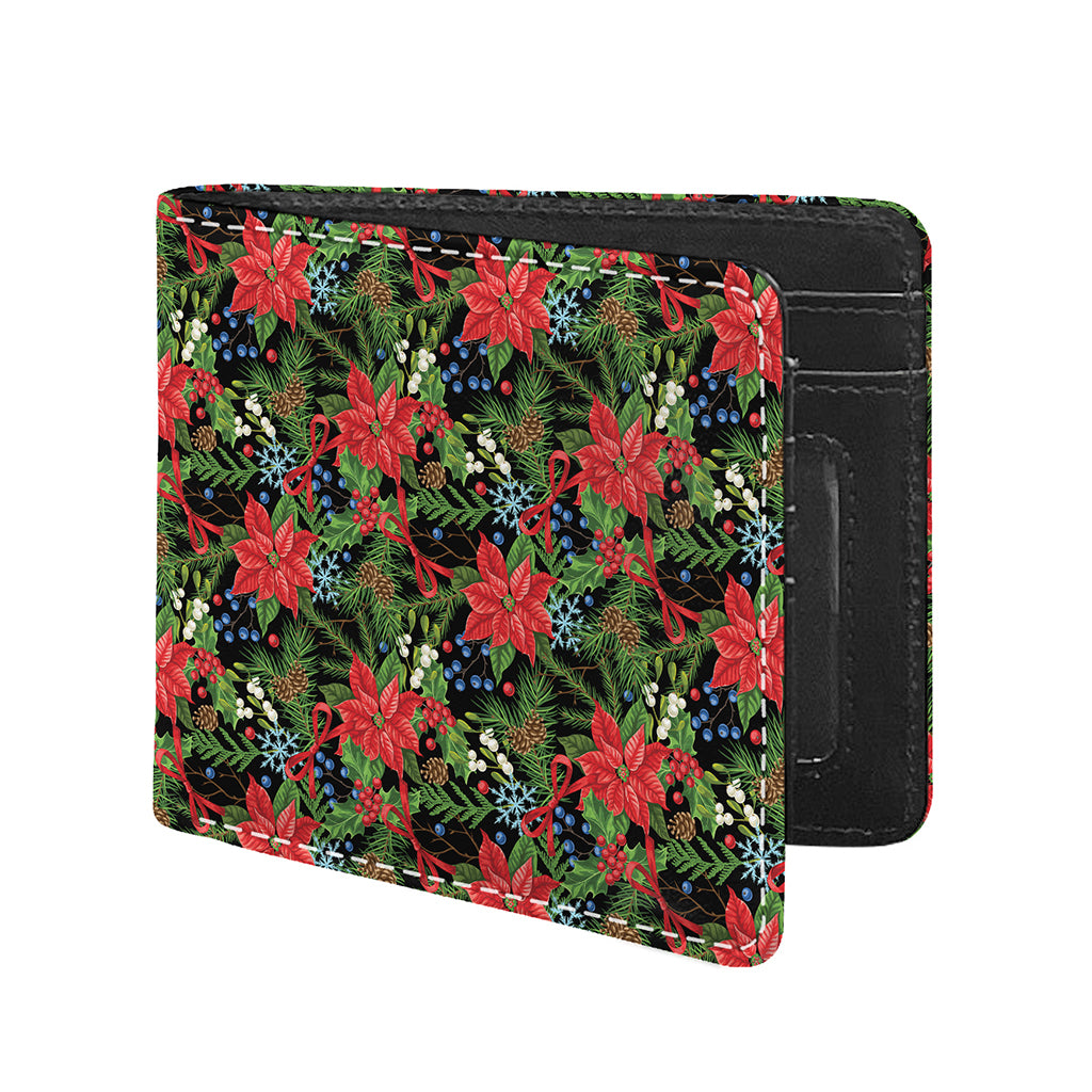 Xmas Poinsettia Pattern Print Bifold Wallet