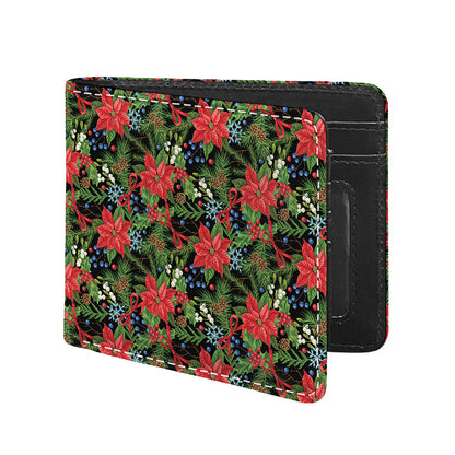 Xmas Poinsettia Pattern Print Bifold Wallet