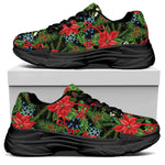 Xmas Poinsettia Pattern Print Black Chunky Shoes