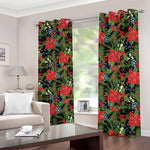Xmas Poinsettia Pattern Print Blackout Grommet Curtains