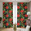 Xmas Poinsettia Pattern Print Blackout Pencil Pleat Curtains