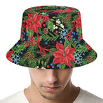 Xmas Poinsettia Pattern Print Bucket Hat