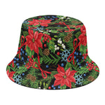 Xmas Poinsettia Pattern Print Bucket Hat