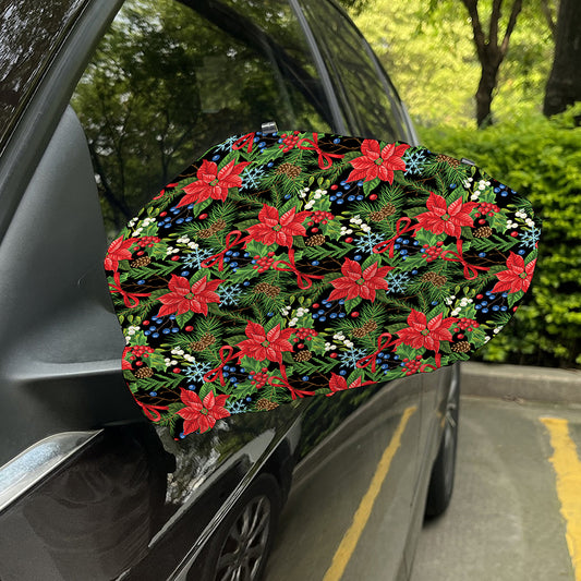 Xmas Poinsettia Pattern Print Car Side Mirror Covers