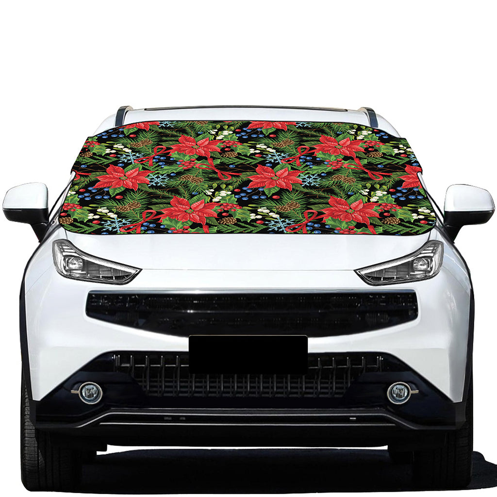 Xmas Poinsettia Pattern Print Car Windshield Snow Cover