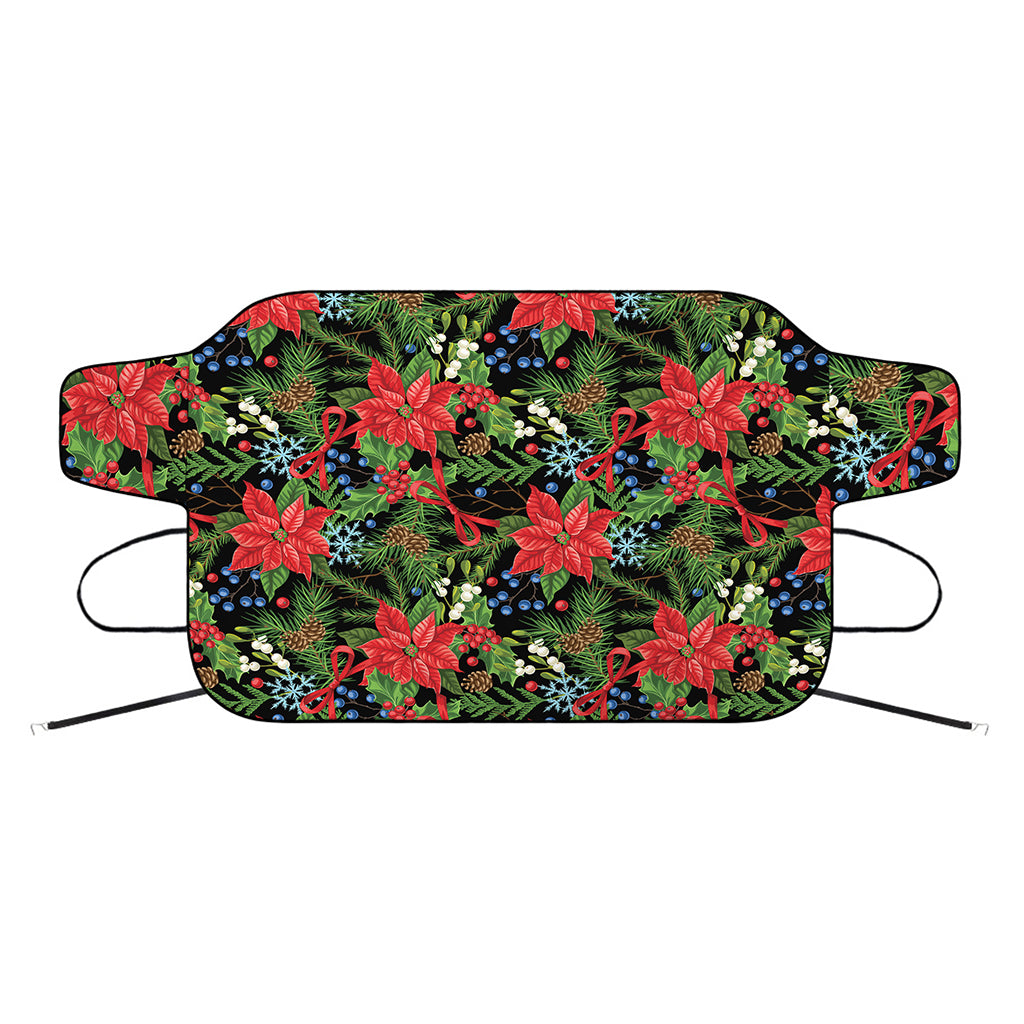 Xmas Poinsettia Pattern Print Car Windshield Snow Cover