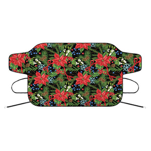 Xmas Poinsettia Pattern Print Car Windshield Snow Cover