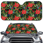 Xmas Poinsettia Pattern Print Car Windshield Sun Shade