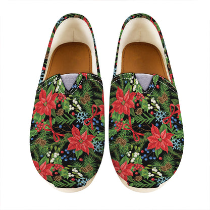 Xmas Poinsettia Pattern Print Casual Shoes
