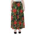 Xmas Poinsettia Pattern Print Chiffon Maxi Skirt