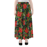 Xmas Poinsettia Pattern Print Chiffon Maxi Skirt